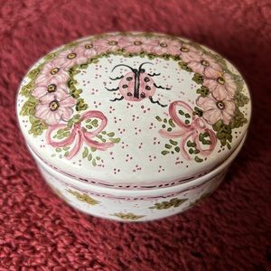 Trinket Box from Portugal w/ Hand Painted Pink Flowers & Ladybug